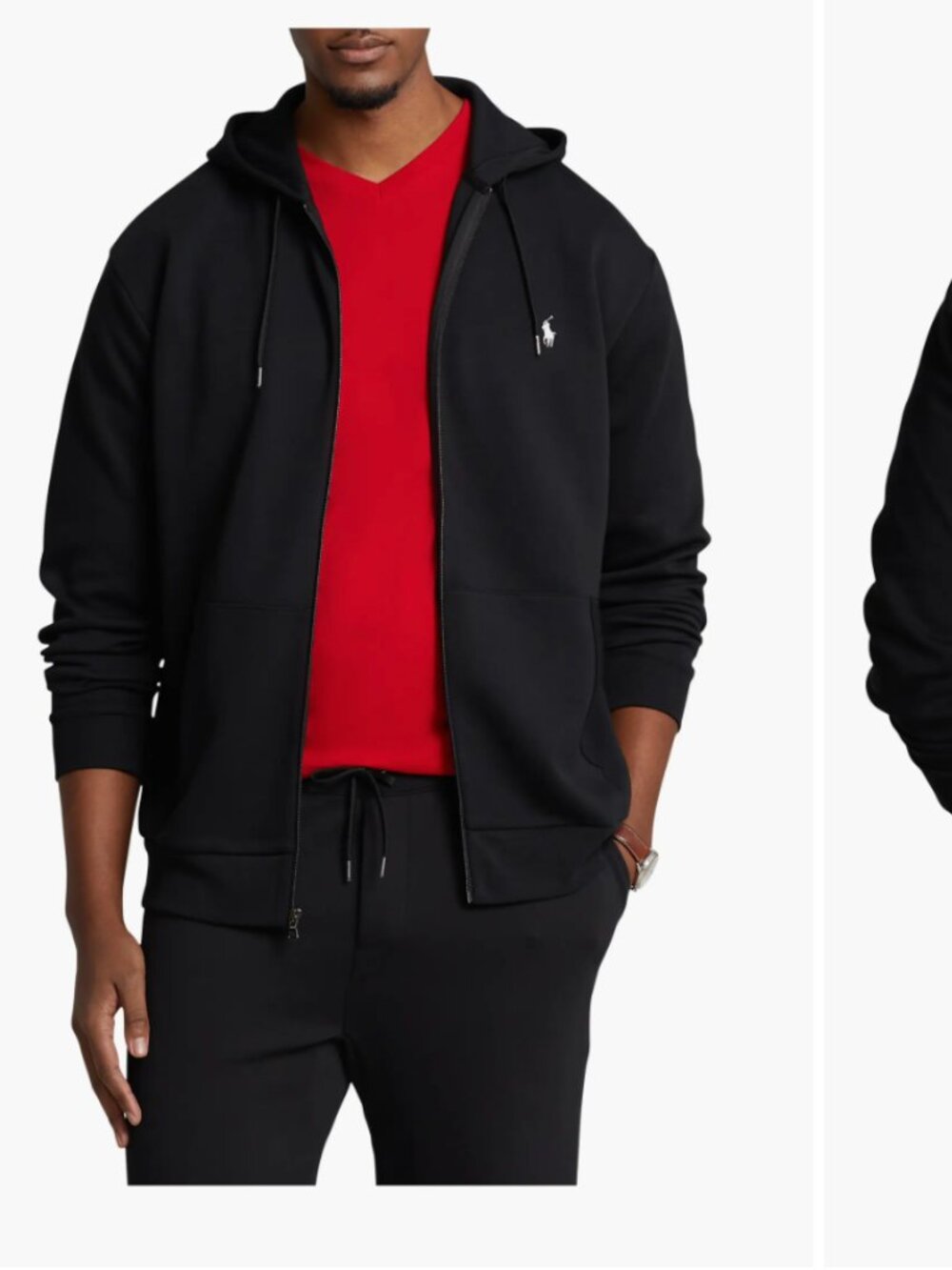 Polo Ralph Lauren Mens Size 3XLT Double Knit Full Zip Hoodie Black White Logo